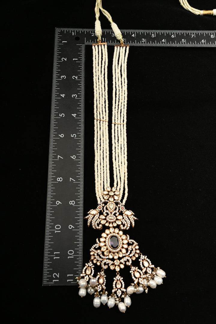 Pure 92.5 Silver Multi-Strand Pearl Necklace with Victorian Pendant | SHOBITAM