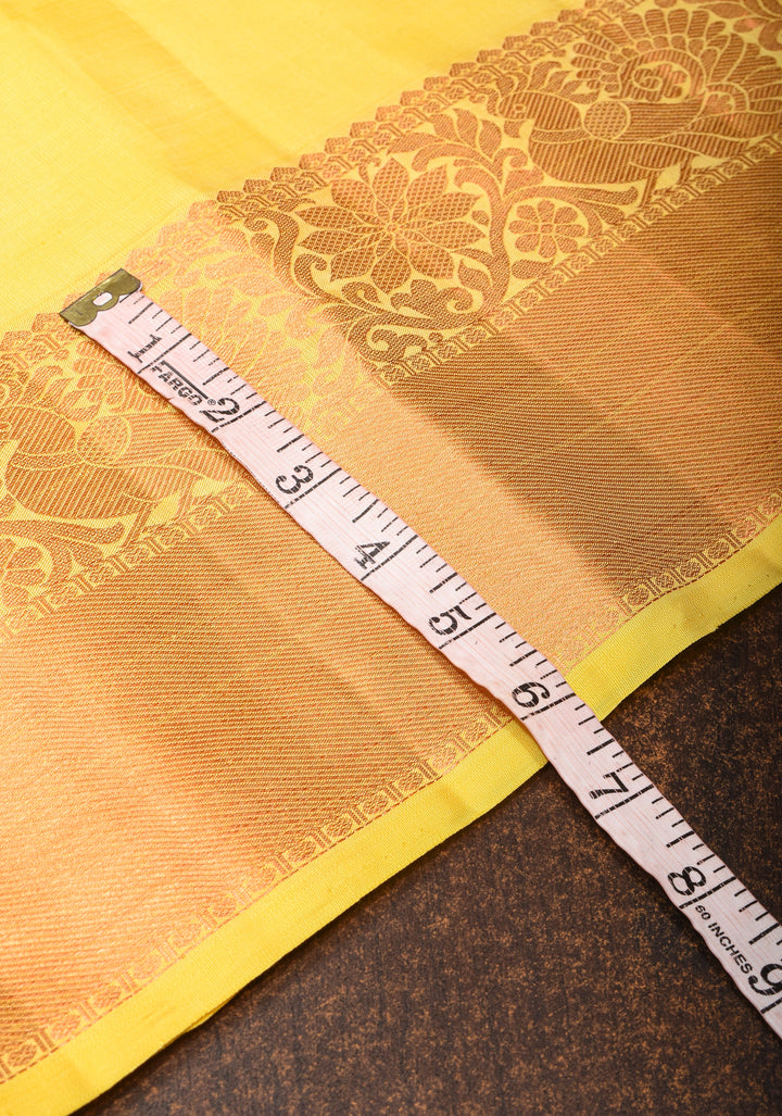 Exquisite Yellow Kanjivaram Silk Saree with Paisley Motifs and Zari Border | SILK MARK CERTIFIED