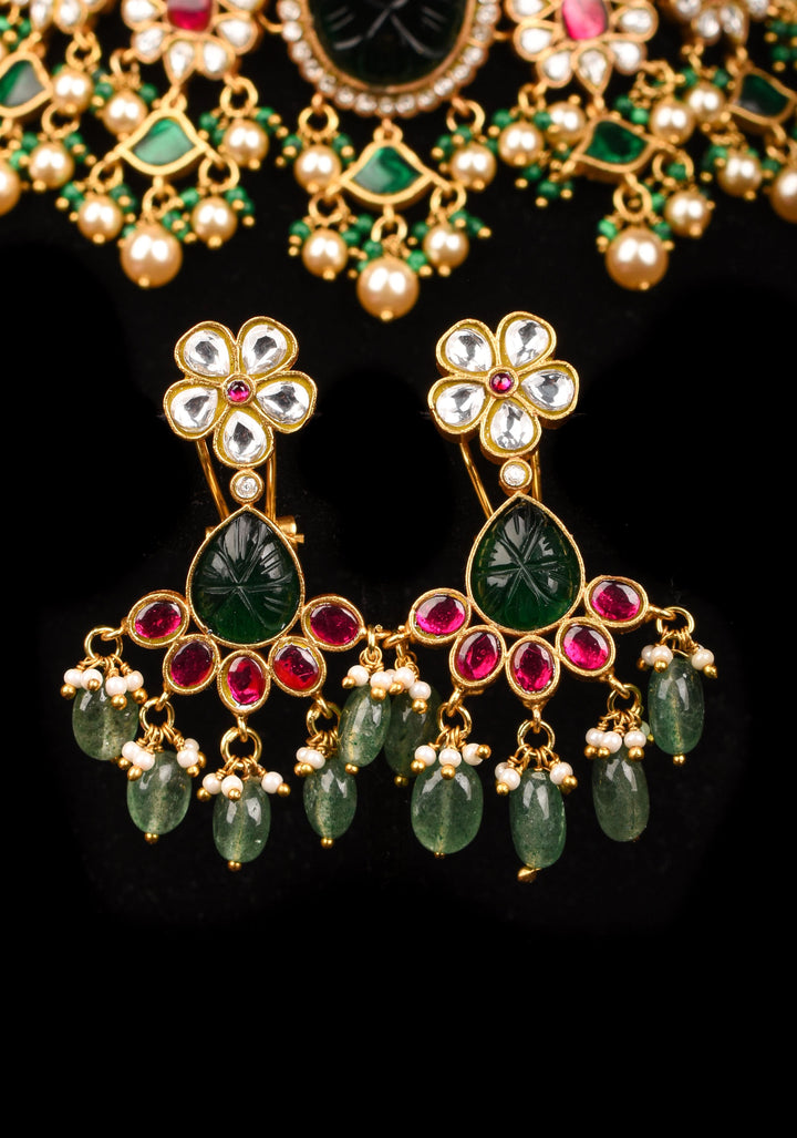 Traditional Jadau Kundan Choker Set With Dangling Pearls And Matching Earrings
