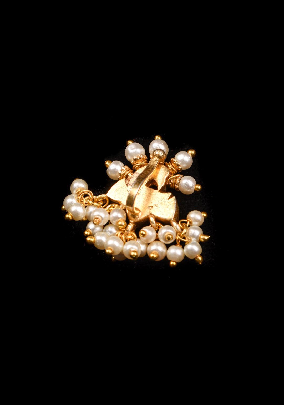 Jadau Kundan Clip or nose pin with white dangling beads | Shobitam Jewelry