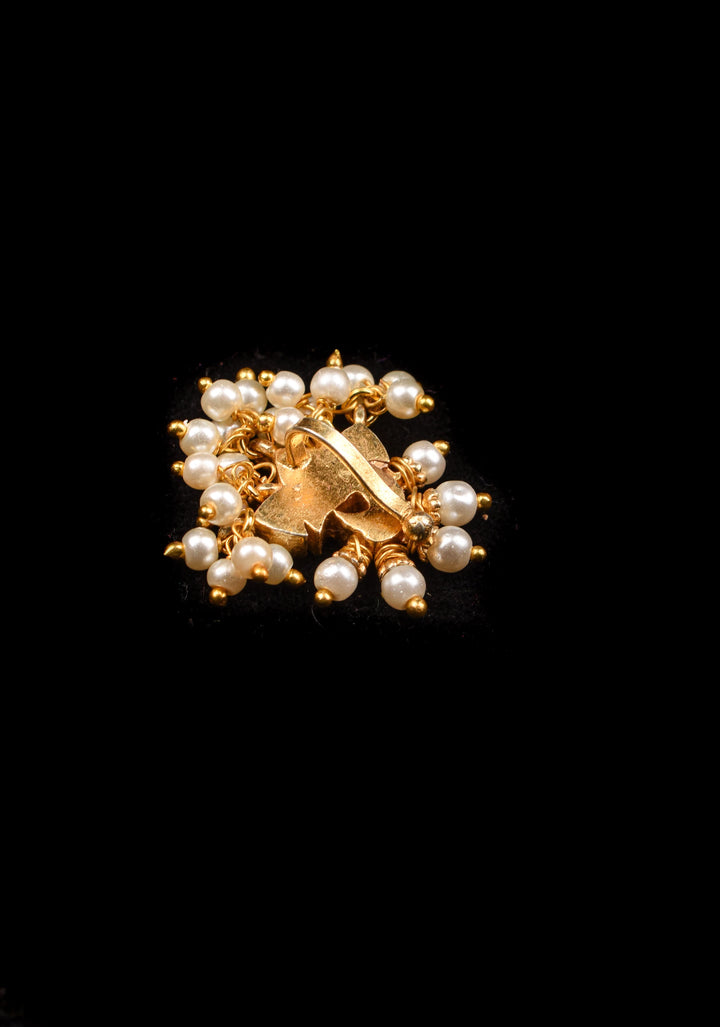 Jadau Kundan Clip or nose pin with white dangling beads | Shobitam Jewelry
