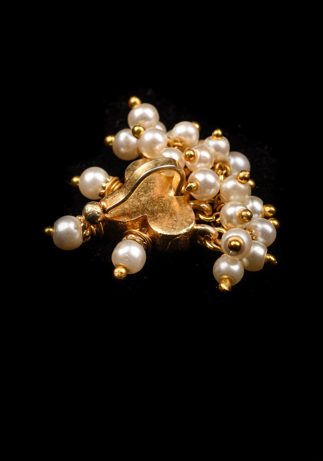 Jadau Kundan Clip or nose pin with white dangling beads | Shobitam Jewelry