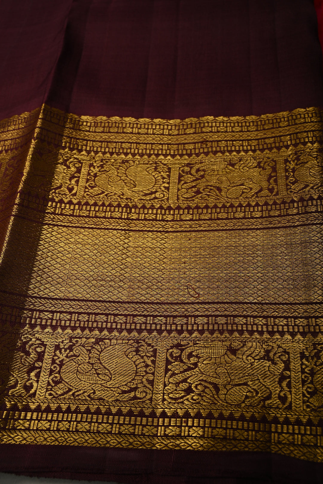 Rani Pink Dual Tone Korvai Pure Kanjivaram Silk Saree with Zari Buttas and Contrast Zari Border | SILK MARK CERTIFIED | SHOBITAM