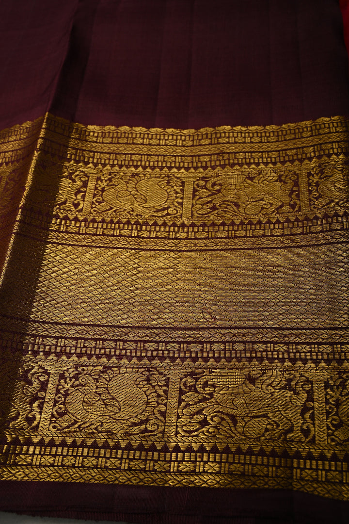 Rani Pink Dual Tone Korvai Pure Kanjivaram Silk Saree with Zari Buttas and Contrast Zari Border | SILK MARK CERTIFIED | SHOBITAM