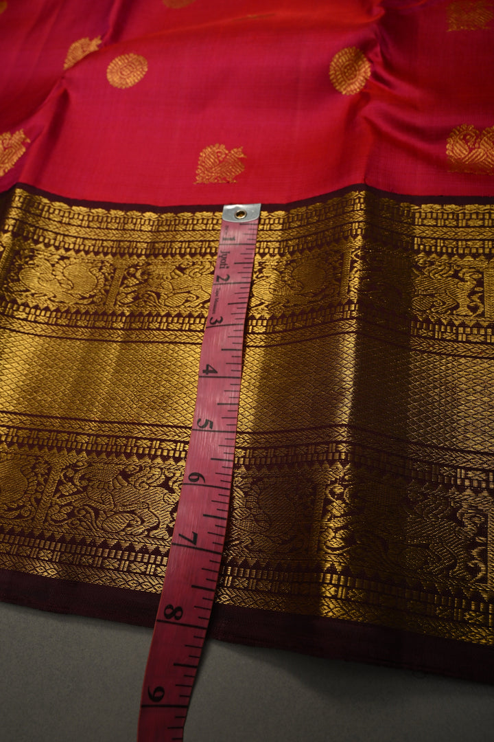 Rani Pink Dual Tone Korvai Pure Kanjivaram Silk Saree with Zari Buttas and Contrast Zari Border | SILK MARK CERTIFIED | SHOBITAM