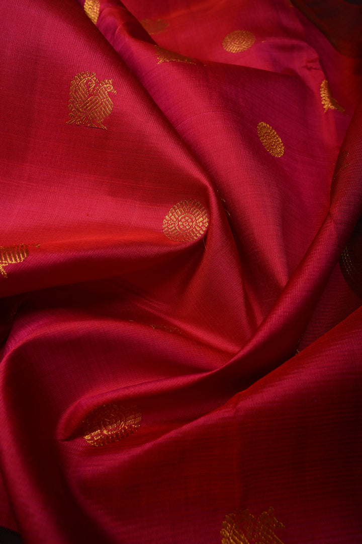 Rani Pink Dual Tone Korvai Pure Kanjivaram Silk Saree with Zari Buttas and Contrast Zari Border | SILK MARK CERTIFIED | SHOBITAM