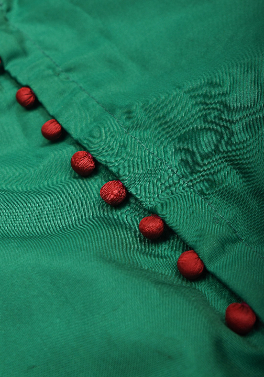 Green  Necklace Design Jadau Ornamental Sleeveless Blouse in Emerald Green Silk , Made to Order