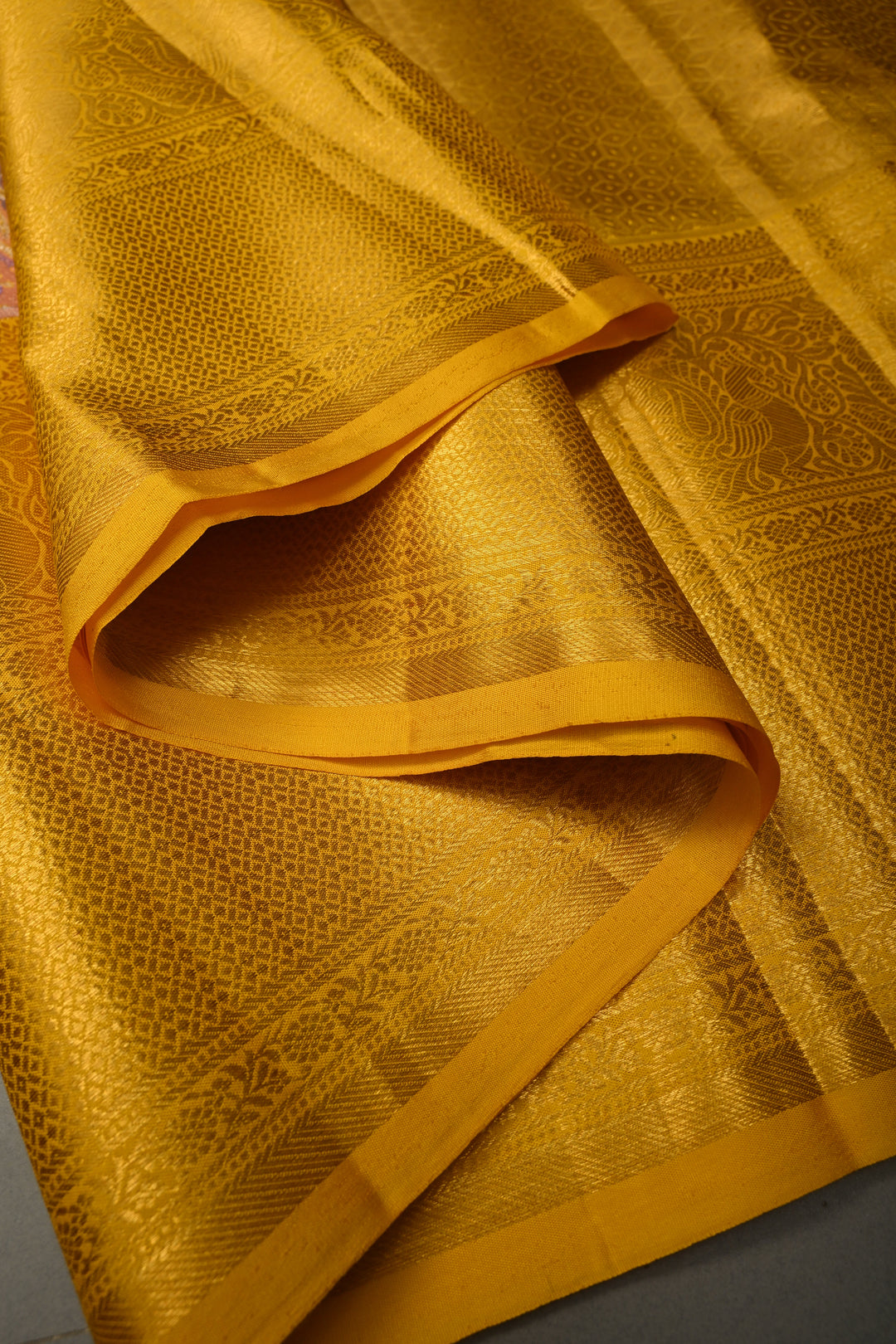 Rangkaat Style on Pure Kanjivaram Tissue Silk Saree with Meenakari Brocade and Contrast Zari Border | SILK MARK CERTIFIED | SHOBITAM