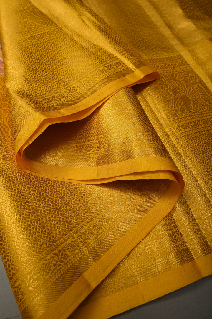 Rangkaat Style on Pure Kanjivaram Tissue Silk Saree with Meenakari Brocade and Contrast Zari Border | SILK MARK CERTIFIED | SHOBITAM