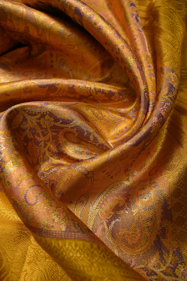 Rangkaat Style on Pure Kanjivaram Tissue Silk Saree with Meenakari Brocade and Contrast Zari Border | SILK MARK CERTIFIED | SHOBITAM