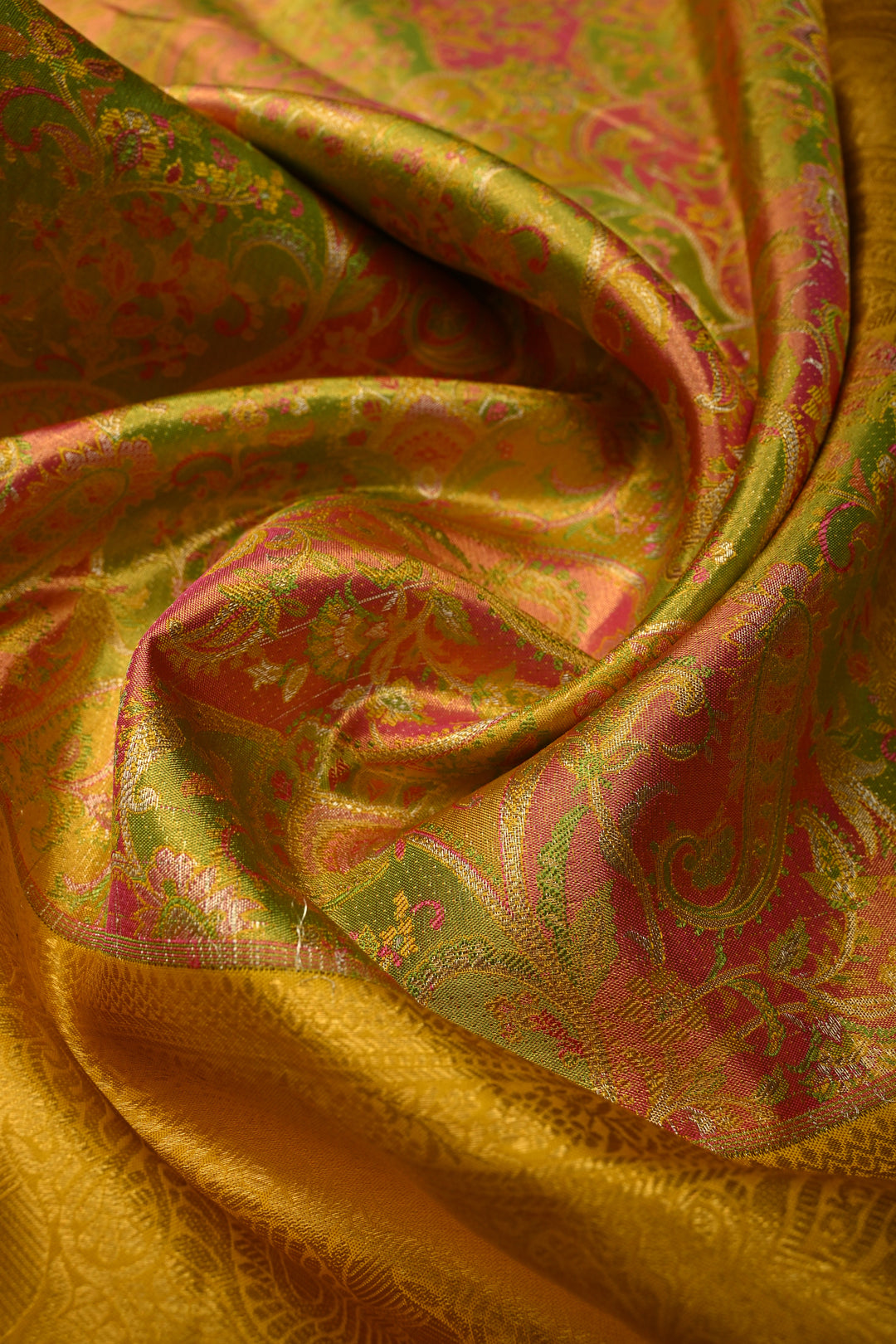 Green Rangkaat Design on Pure Kanjivaram Tissue Silk Saree with Meenakari Floral Brocade | SILK MARK CERTIFIED | SHOBITAM
