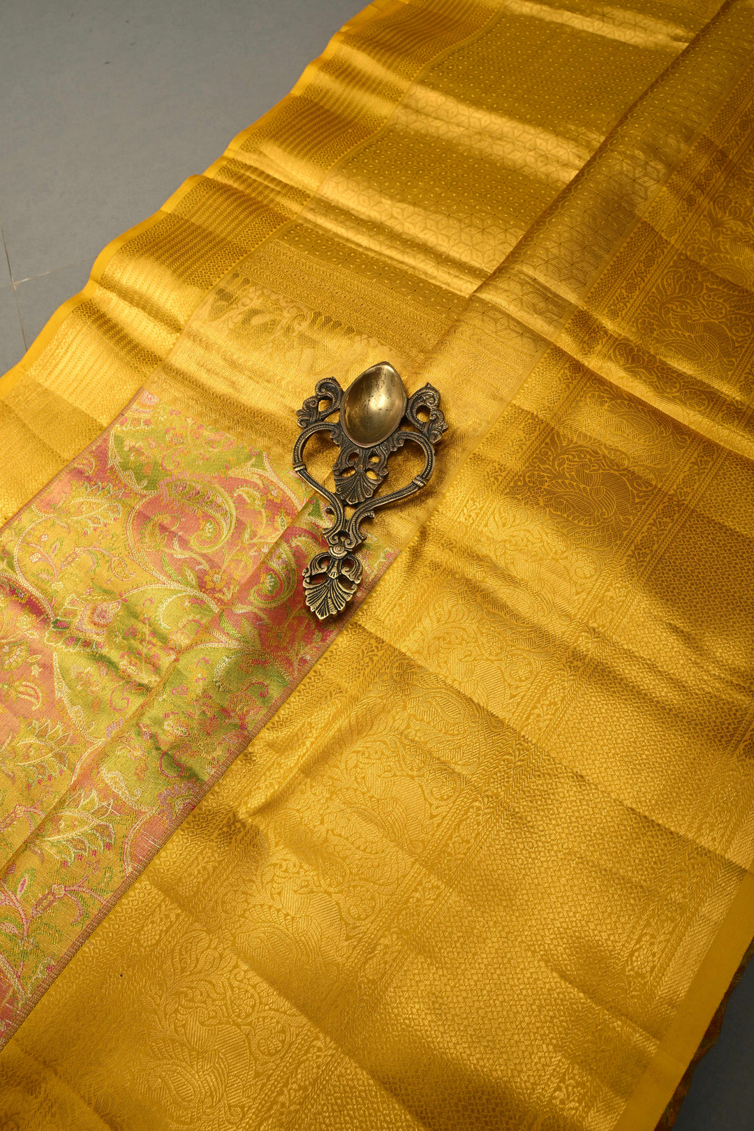 Green Rangkaat Design on Pure Kanjivaram Tissue Silk Saree with Meenakari Floral Brocade | SILK MARK CERTIFIED | SHOBITAM