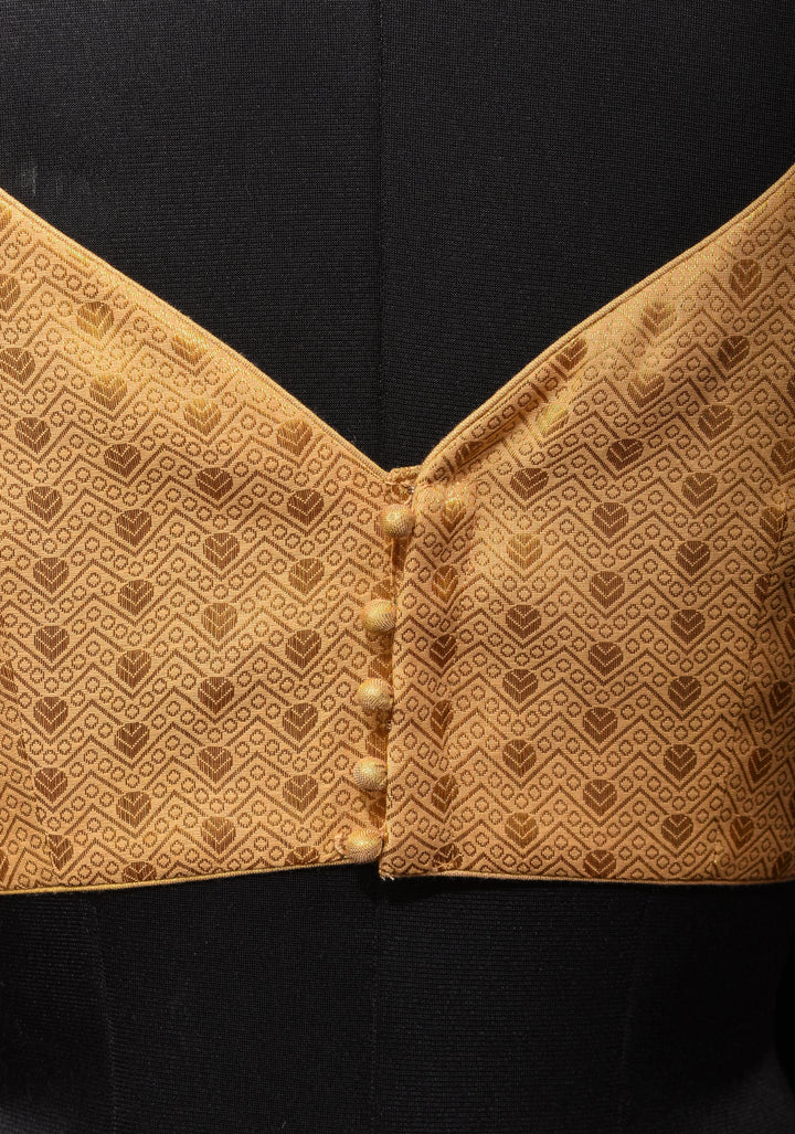 Golden Brocade blouse with Cap Sleeve and Leaf Neck, Customizable, Made To Order