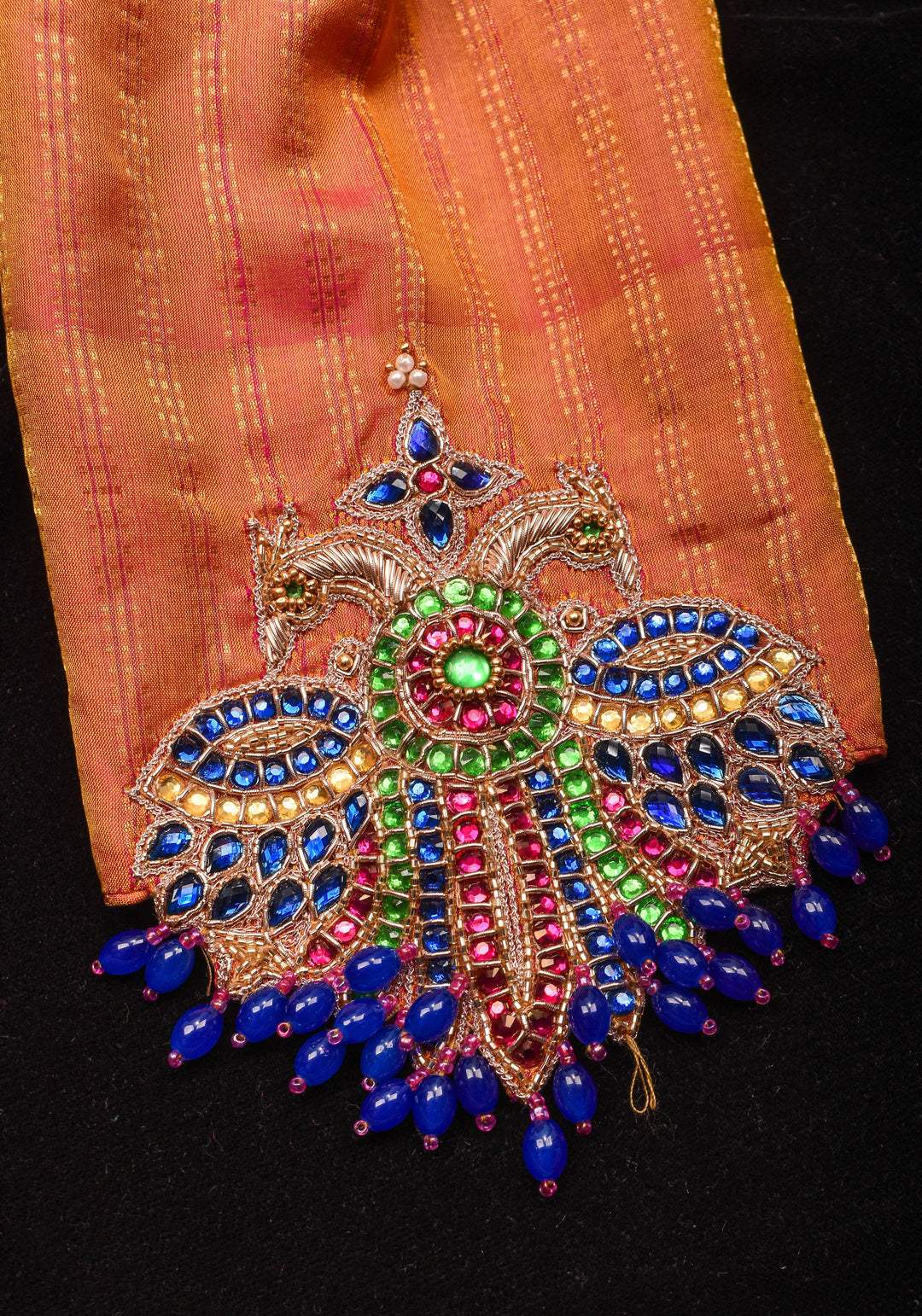 Kesari Mustard Pure Kanjivaram silk blouse with Berunda Hand Kundanwork , Made to Order