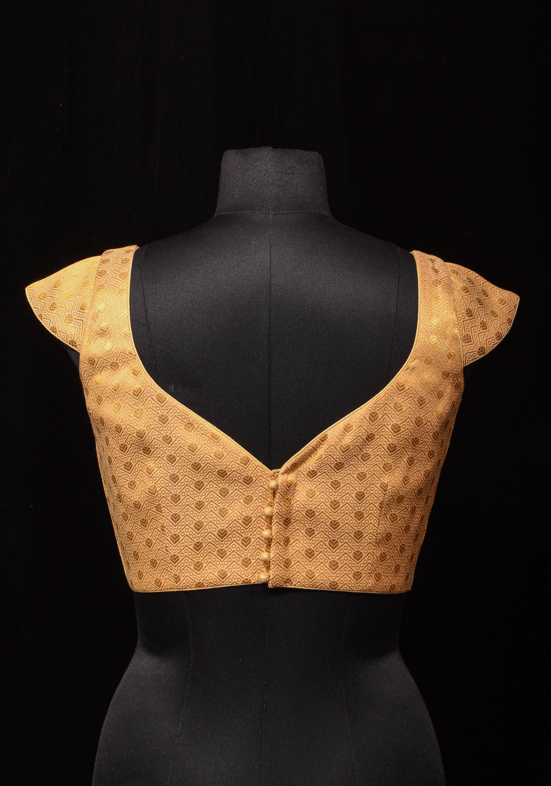 Golden Brocade blouse with Cap Sleeve and Leaf Neck, Customizable, Made To Order