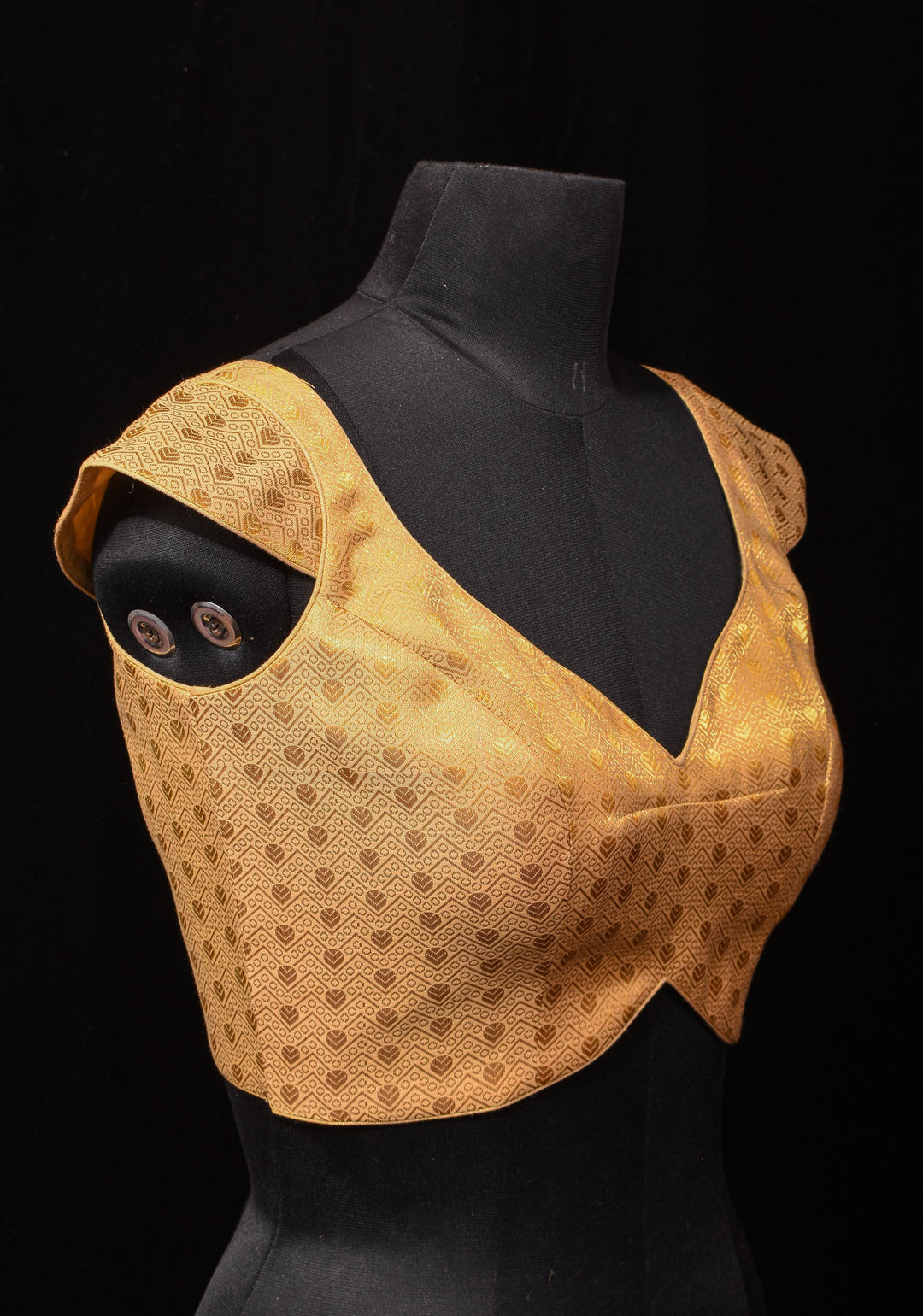 Golden Brocade blouse with Cap Sleeve and Leaf Neck, Customizable, Made To Order