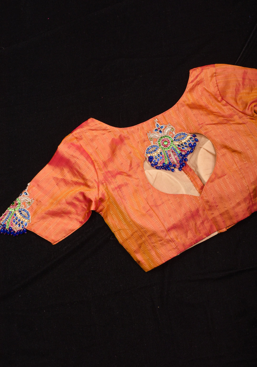 Kesari Mustard Pure Kanjivaram silk blouse with Berunda Hand Kundanwork , Made to Order