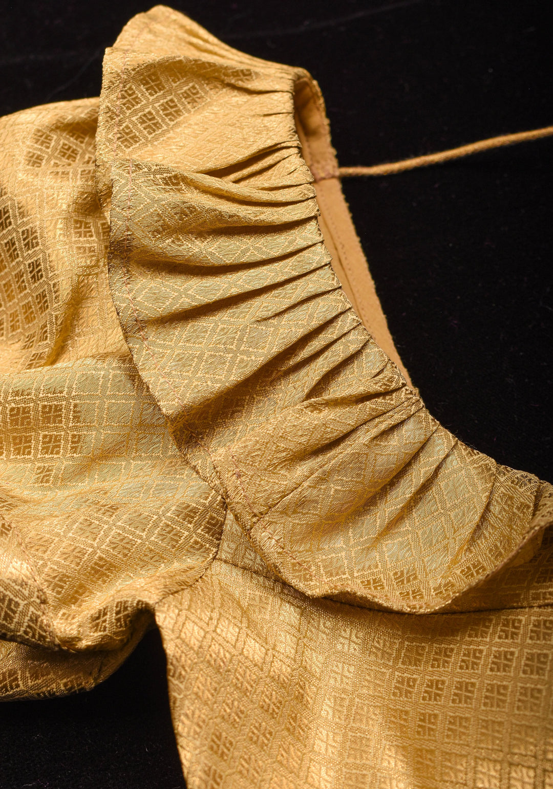 Gold Blouse with Scoop Neck frill detailing and puff sleeves , Made to Order