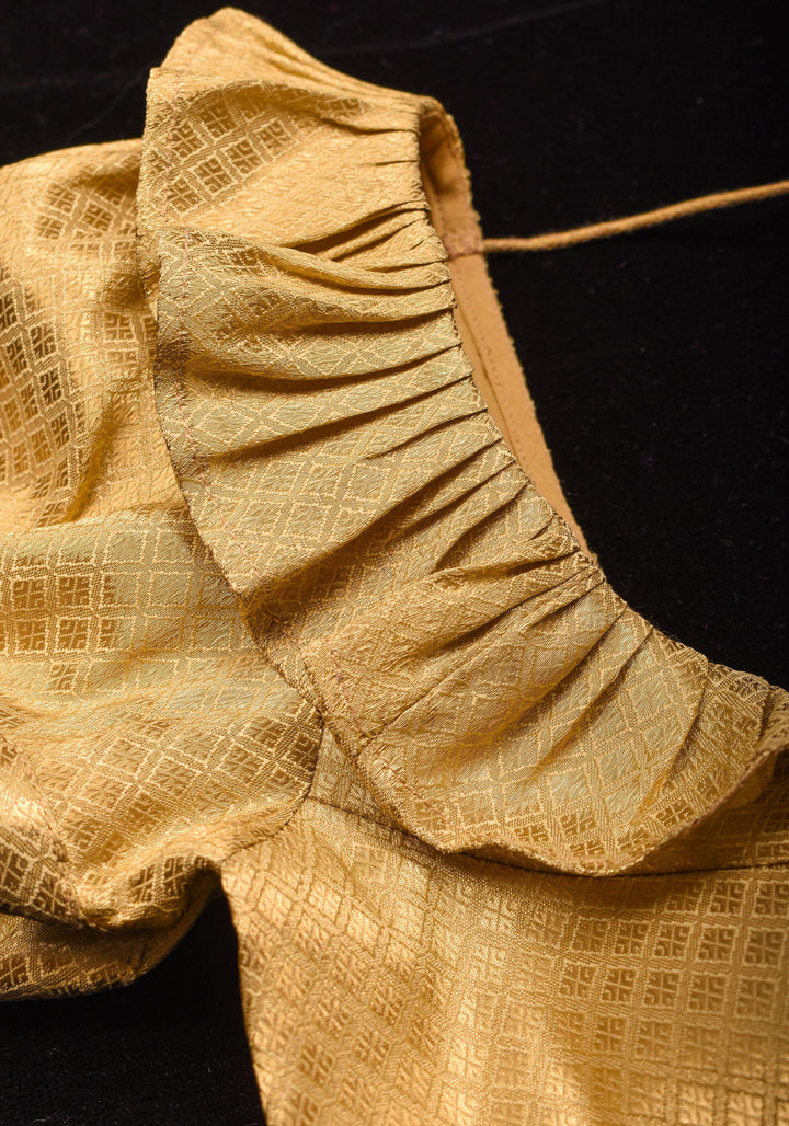 Gold Blouse with Scoop Neck frill detailing and puff sleeves , Made to Order