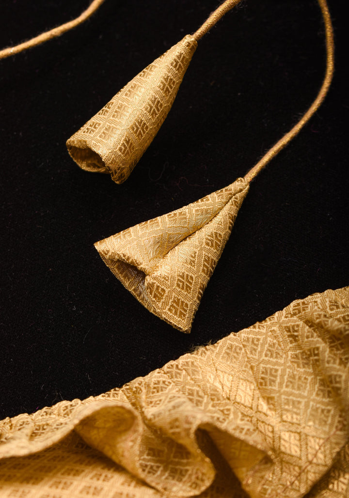 Gold Blouse with Scoop Neck frill detailing and puff sleeves , Made to Order