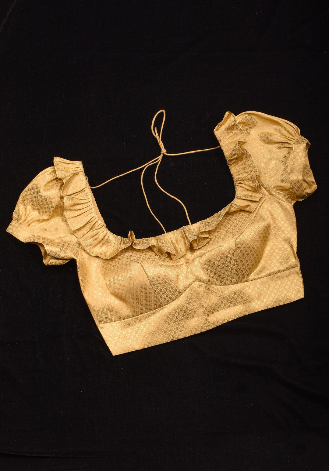 Gold Blouse with Scoop Neck frill detailing and puff sleeves , Made to Order