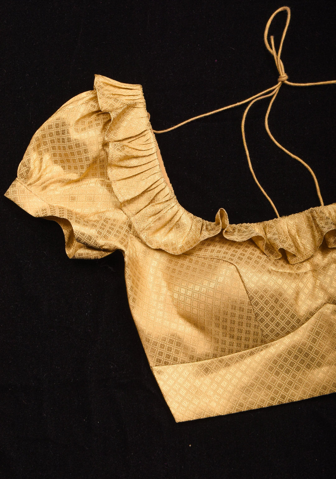Gold Blouse with Scoop Neck frill detailing and puff sleeves , Made to Order