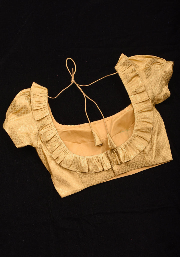 Gold Blouse with Scoop Neck frill detailing and puff sleeves , Made to Order