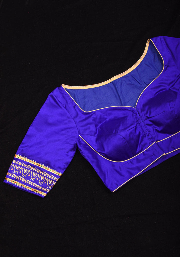 Baby Krishna and Yashodha - Tanjore Handpainting with hand embellished stones and 3d work on Pure silk Purple Blouse, Made to Order