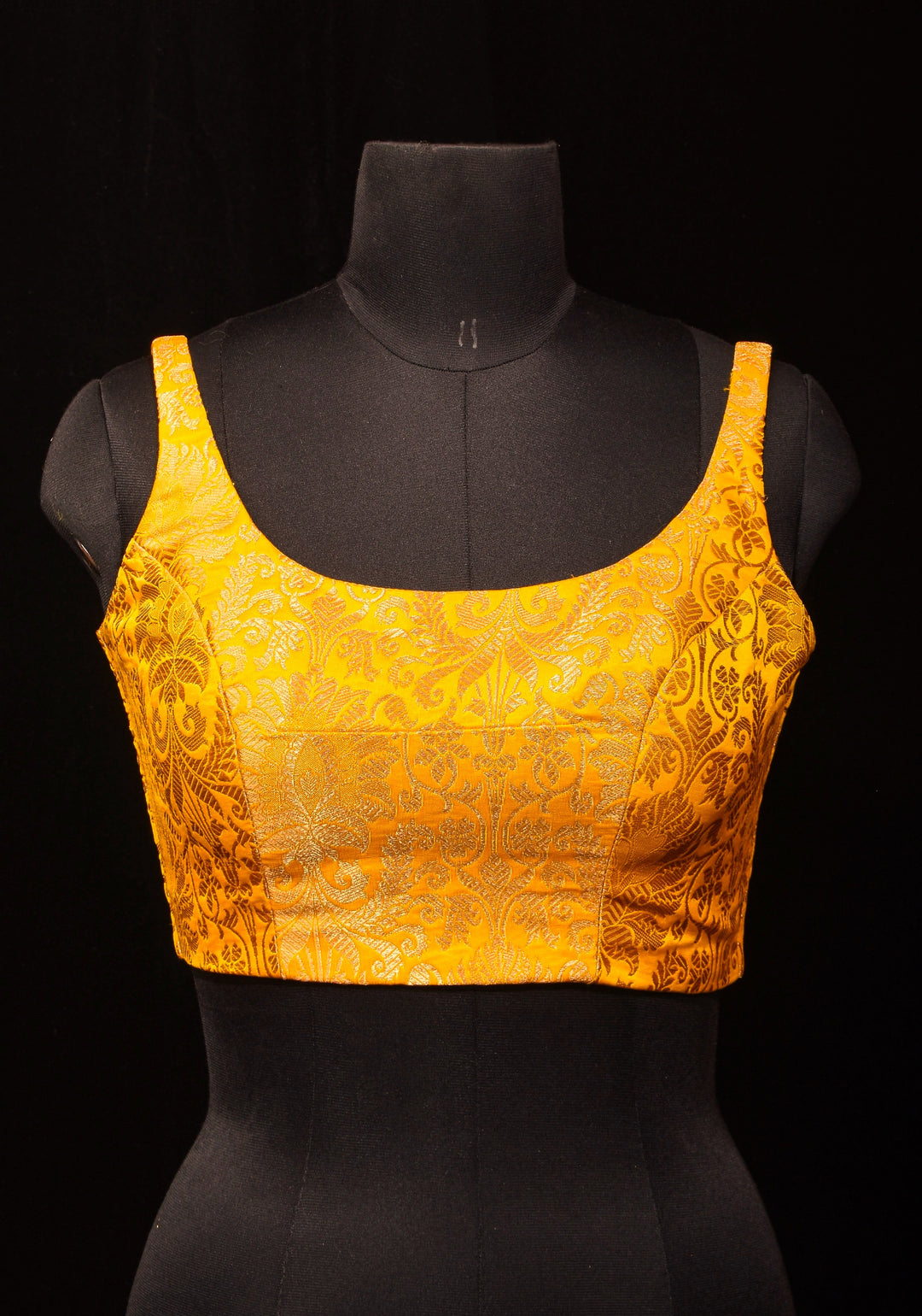 Yellow Banarasi brocade sleeveless mix and match blouse, customizable, made-to-order
