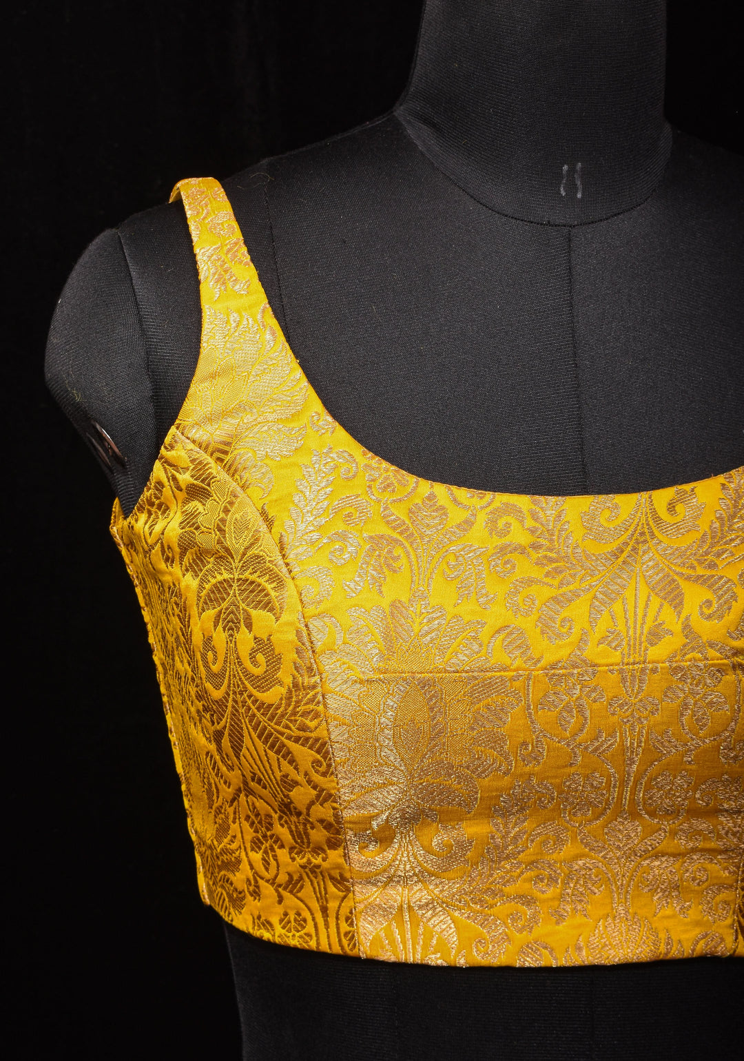 Yellow Banarasi brocade sleeveless mix and match blouse, customizable, made-to-order