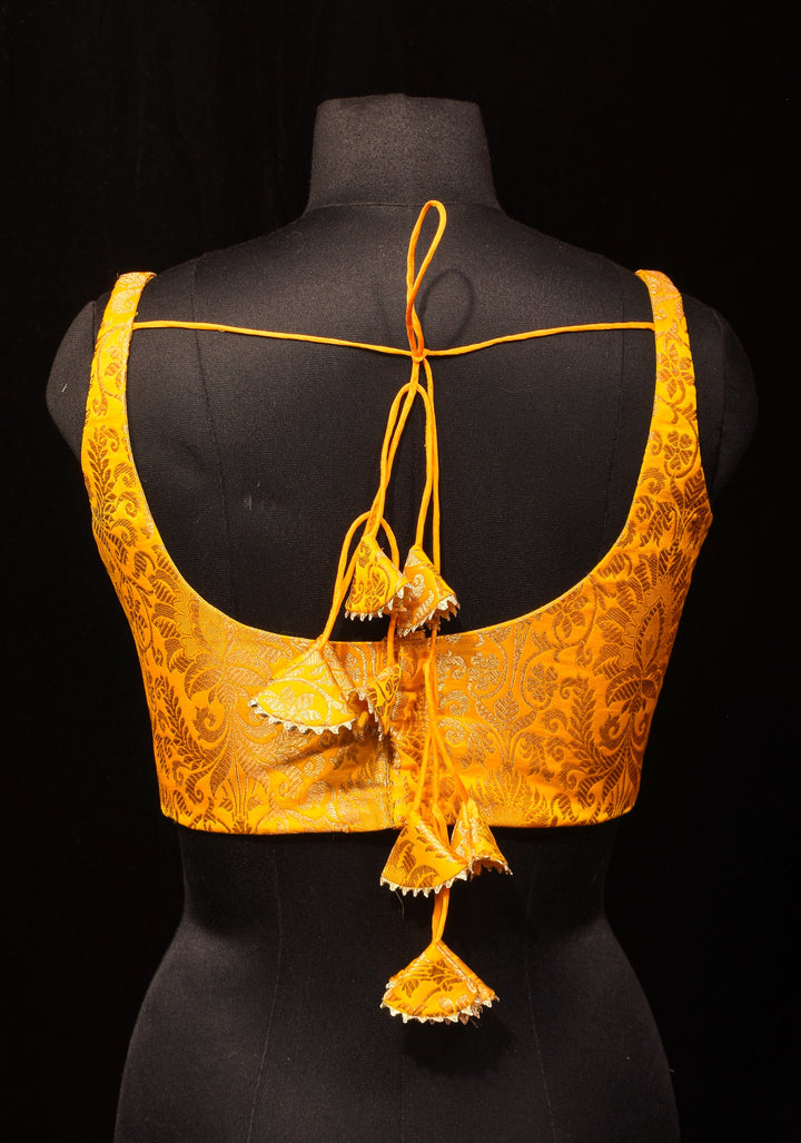 Yellow Banarasi brocade sleeveless mix and match blouse, customizable, made-to-order