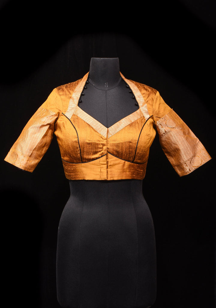 Ochre Pure Raw Silk With Wide Zari Borders and Free Spirit Floral and Birds Embroidery, Customizable, Made to Order