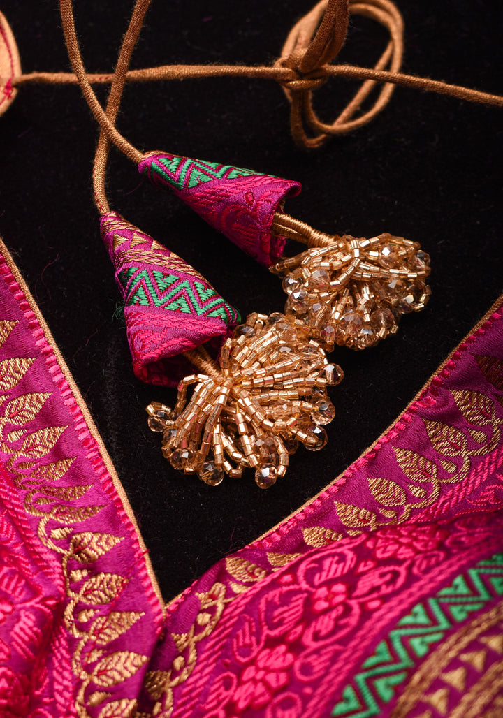 Rani Pink with Multicolor Striped Brocade Banarasi Blouse with V neck, Made to Order