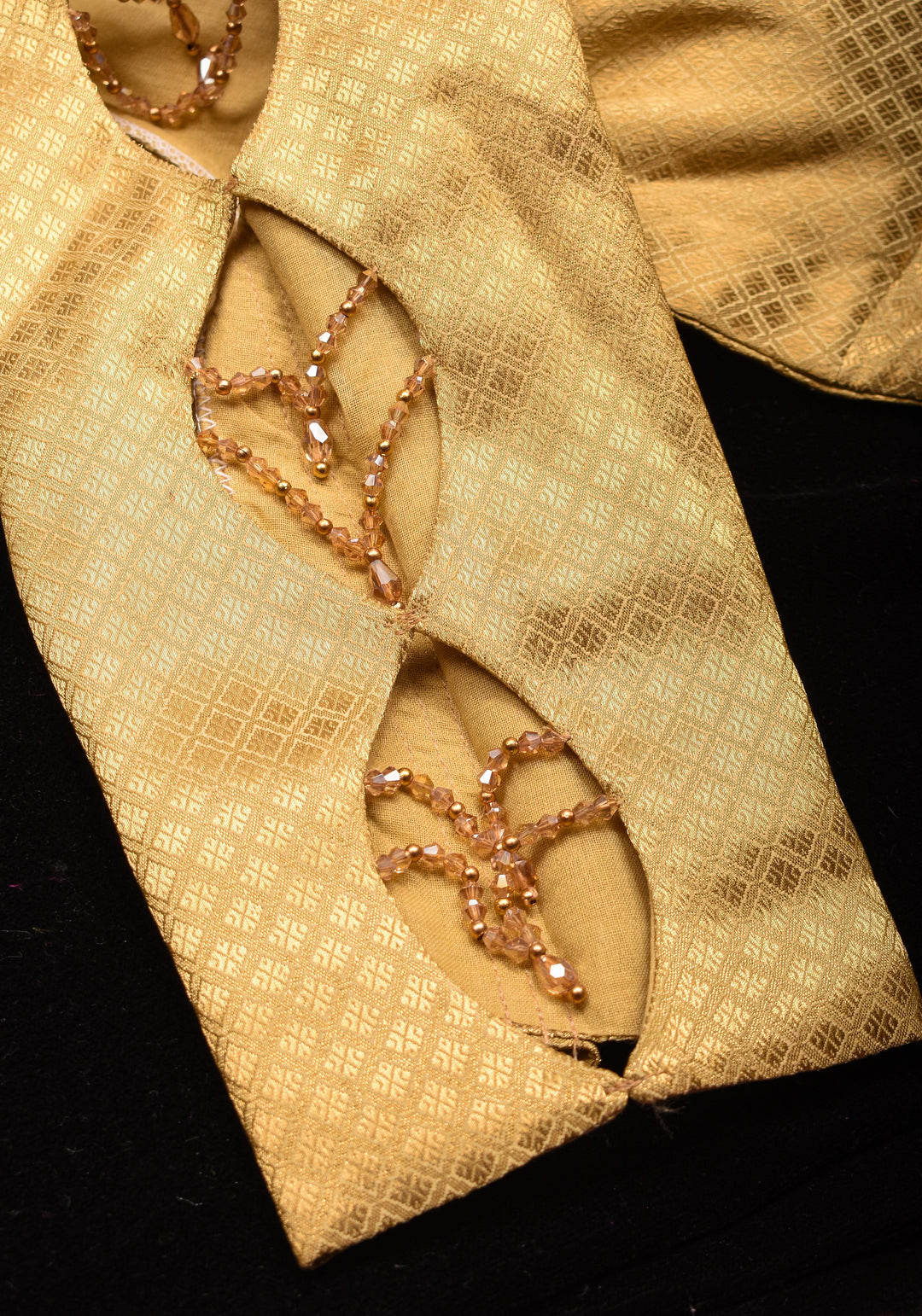 Golden blouse with cutout in sleeves and crystal detailing , Made to Order