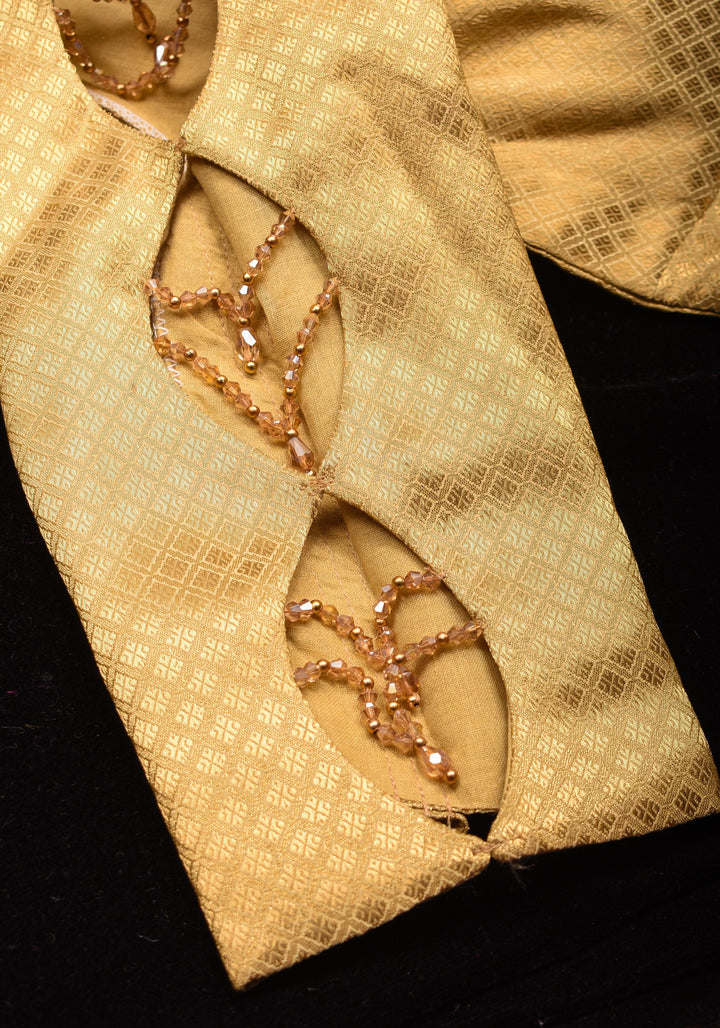 Golden blouse with cutout in sleeves and crystal detailing , Made to Order