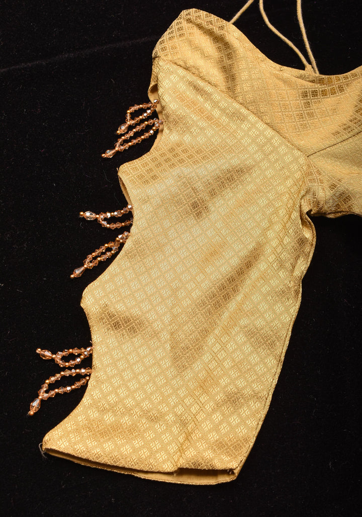 Golden blouse with cutout in sleeves and crystal detailing , Made to Order