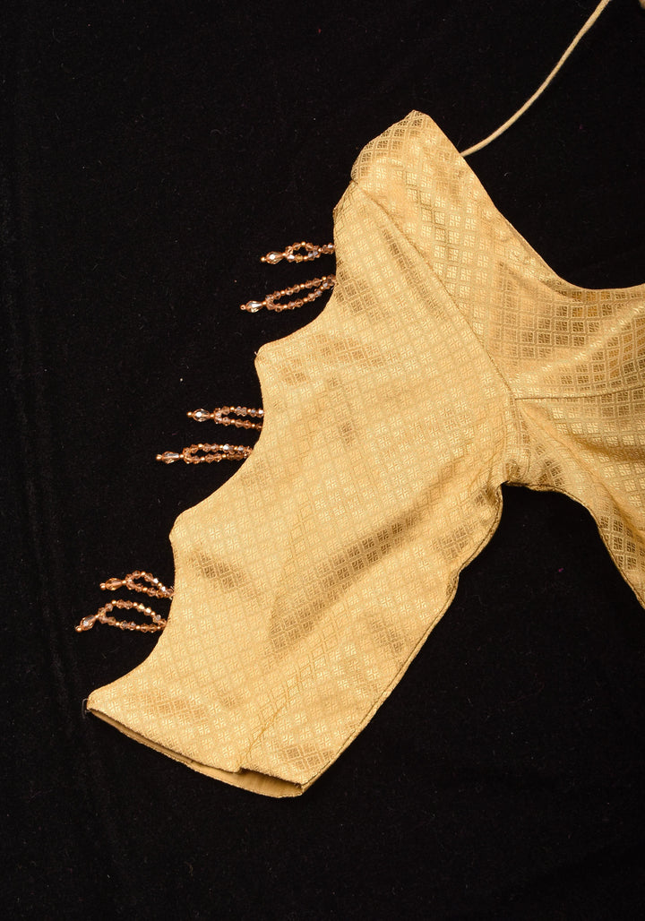 Golden blouse with cutout in sleeves and crystal detailing , Made to Order