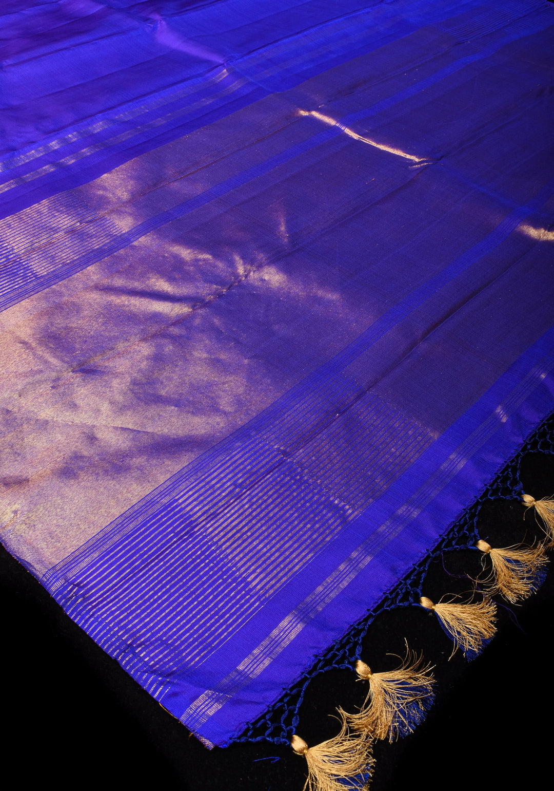 Royal Blue Kanjivaram Pure Silk Saree with golden Zari Temple border | SILK MARK CERTIFIED