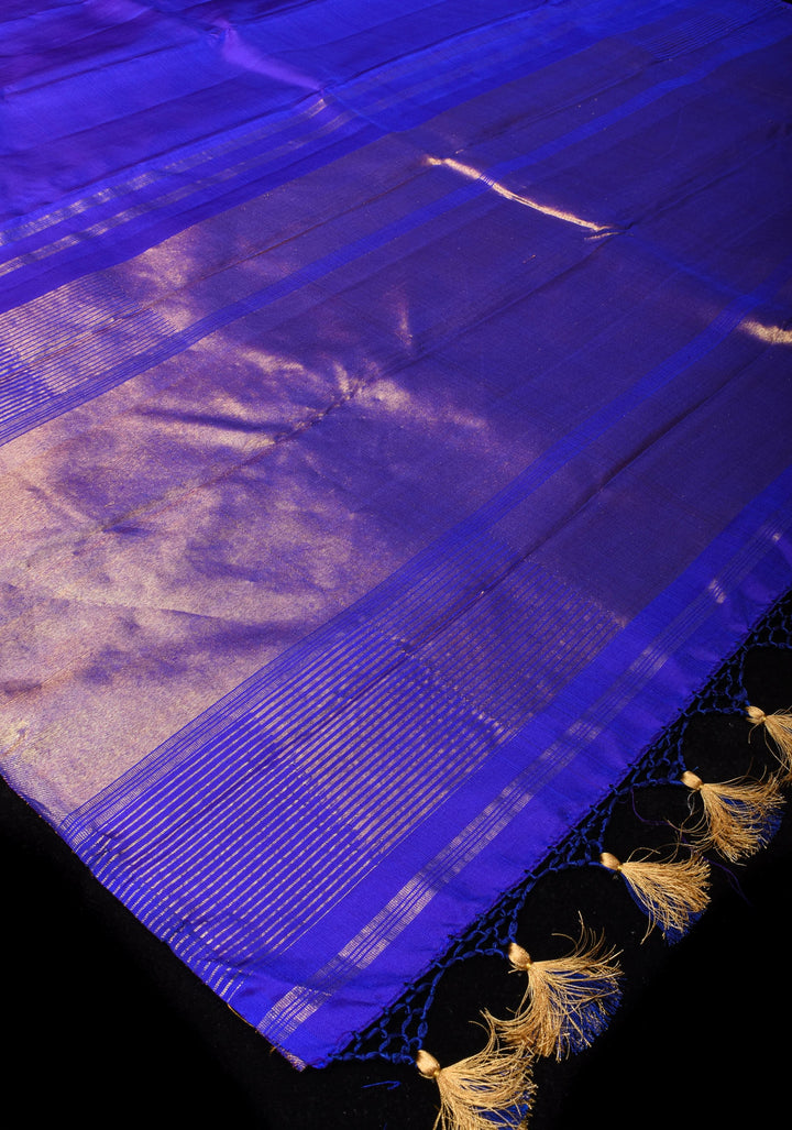 Royal Blue Kanjivaram Pure Silk Saree with golden Zari Temple border | SILK MARK CERTIFIED