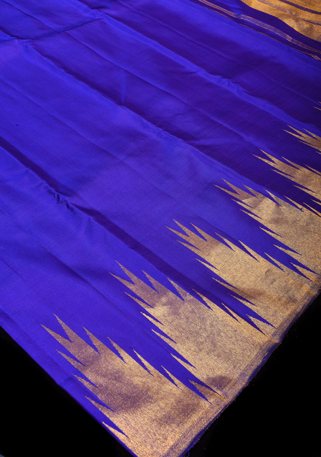 Royal Blue Kanjivaram Pure Silk Saree with golden Zari Temple border | SILK MARK CERTIFIED