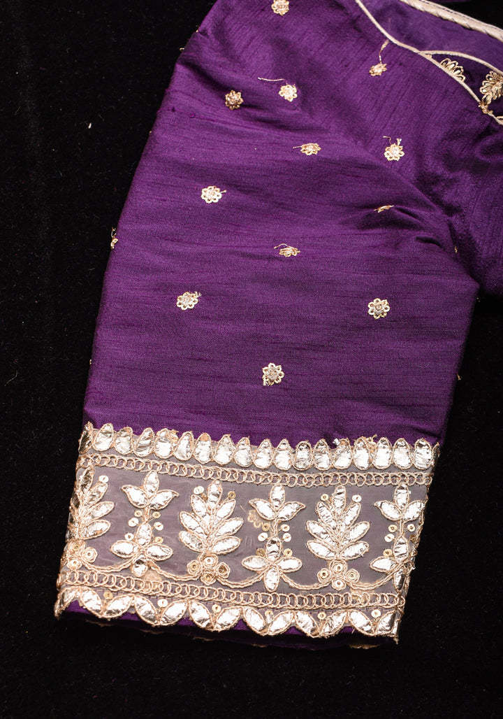 Jamuni Purple Butta and Jaal Leafneck two fabric blouse, Made to Order