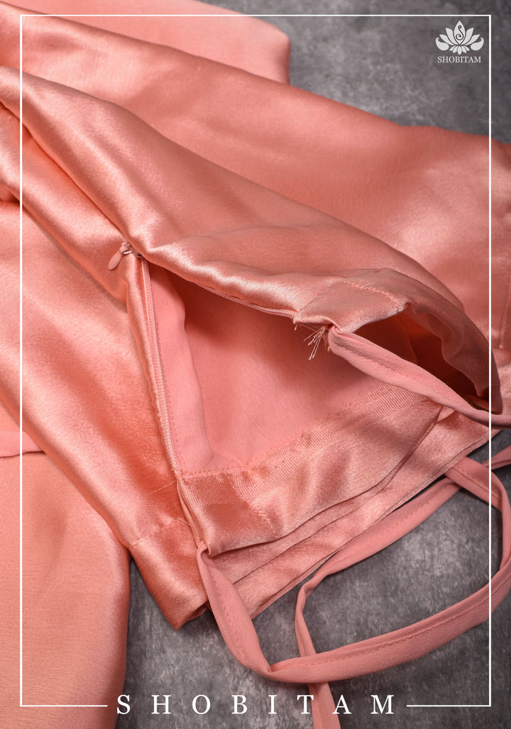 Premium Quality Coral Peach Satin Petticoat for saree, in standard size.