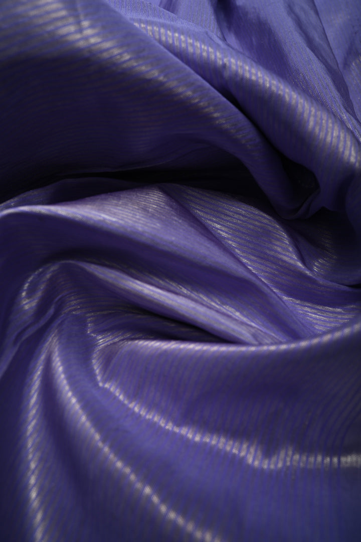 Lavender-Silver Gadwal Paithani Inspired Handloom Tissue Stripes Silk Saree with Single Muniya Borders and Peacock Motifs on Pallu | SILK MARK CERTIFIED