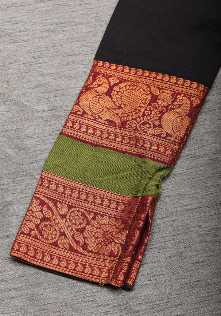 Charming Black Kanchi Cotton Blouse with 3/4th Sleeves, Zari detailing and Criss cross   , Made to Order