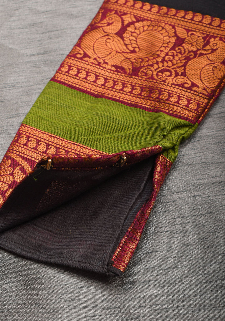 Charming Black Kanchi Cotton Blouse with 3/4th Sleeves, Zari detailing and Criss cross   , Made to Order