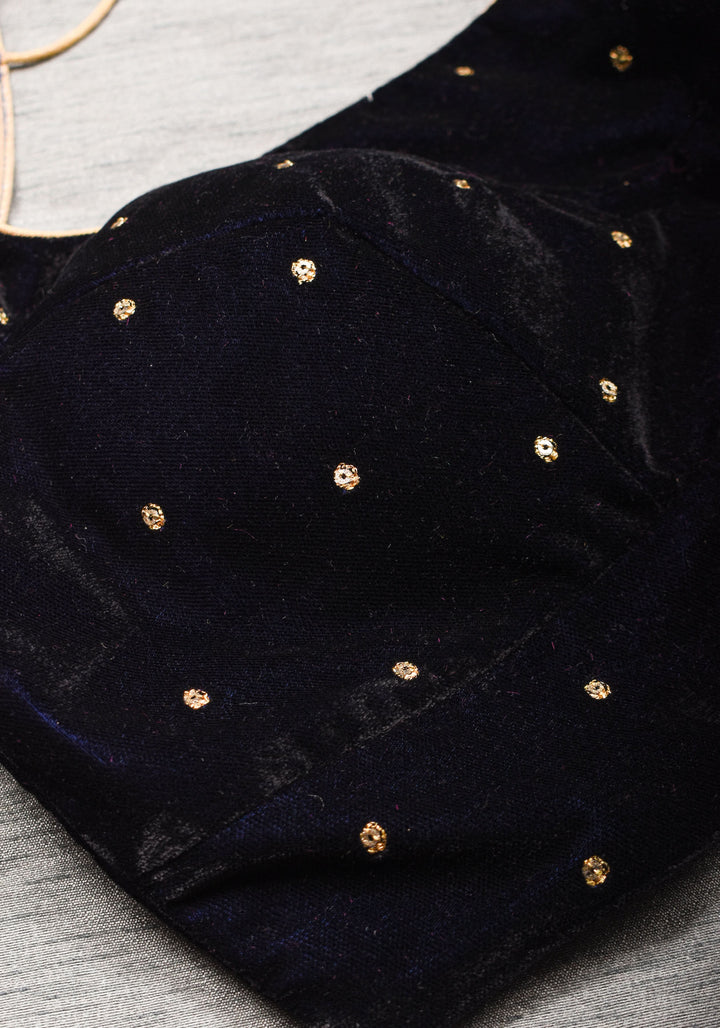 Statement Patchwork Pure Kanjivaram Silk Brocade and Midnight Blue Velvet Blouse  , Made to Order
