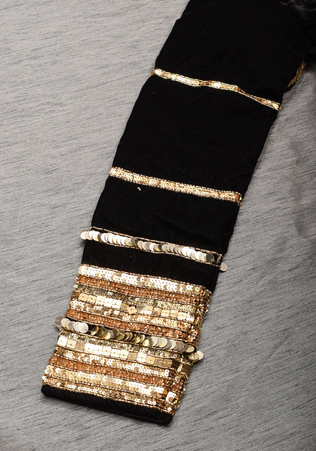 Black velvet with sequin handwork cuff Blouse, rounded V neckline,  Made to Order