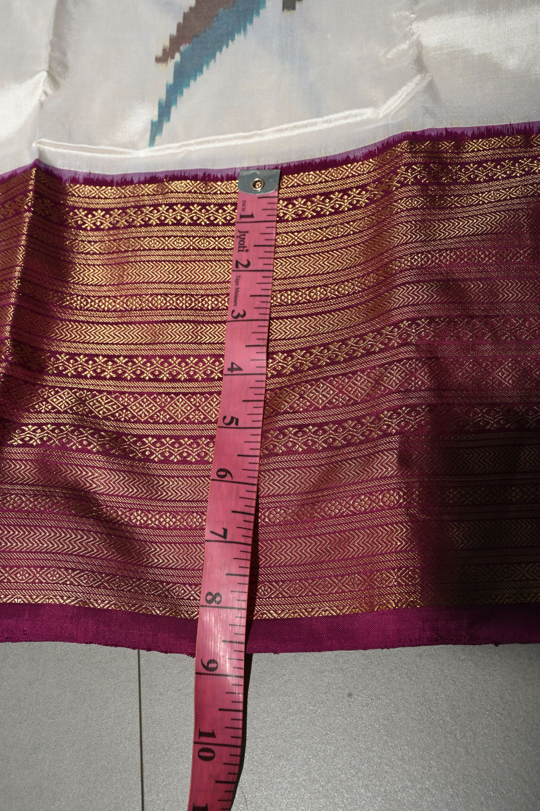 Ivory Ikkat Kanjivaram Fusion Silk Saree with Birds Buttas and Contrast Zari Border | SILK MARK CERTIFIED | SHOBITAM