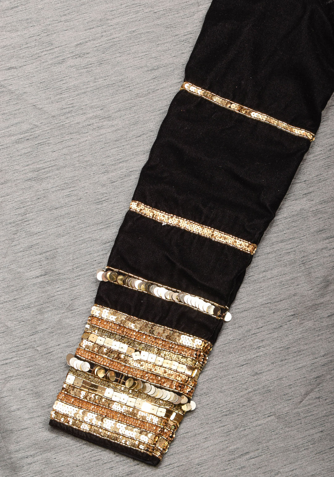 Black velvet with sequin handwork cuff Blouse, rounded V neckline,  Made to Order