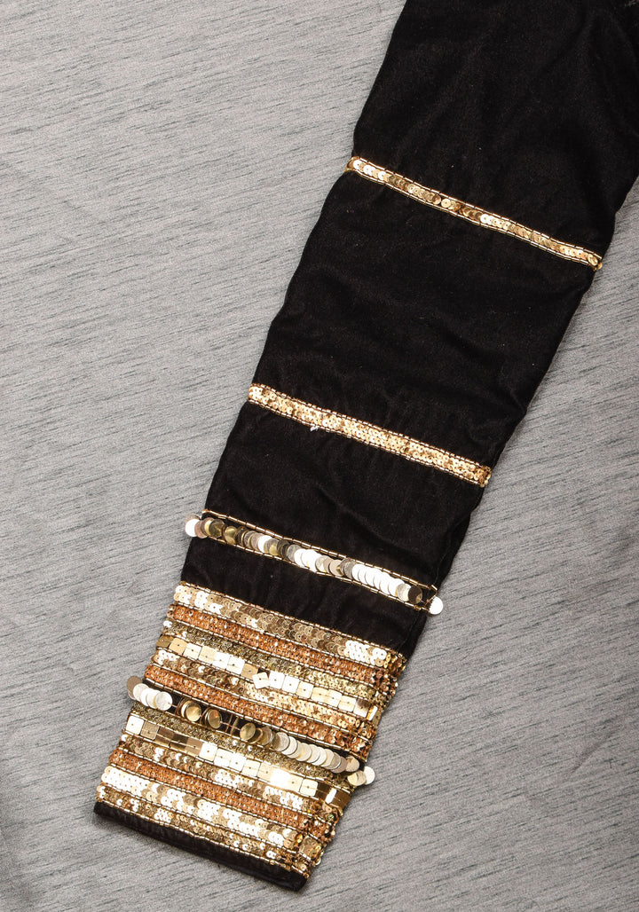 Black velvet with sequin handwork cuff Blouse, rounded V neckline,  Made to Order